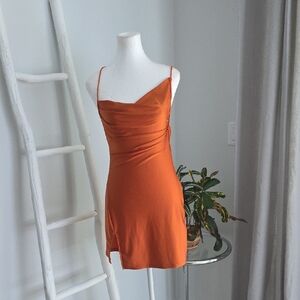 Elegant Orange Backless Slip Dress